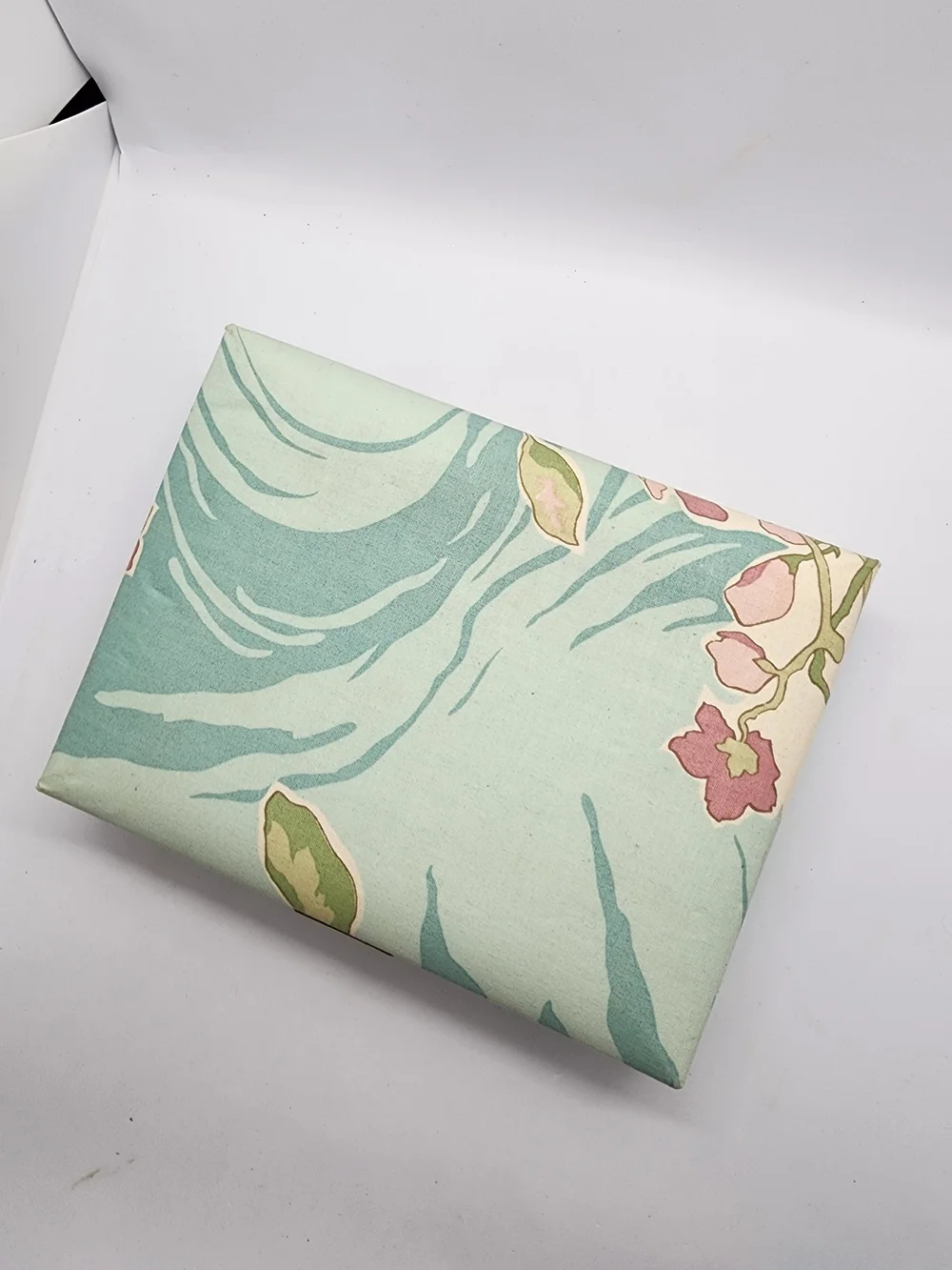 VTG 1986 Avon Floral Garden Earring Jewelry Box Teal Pink Fabric Cottagecore